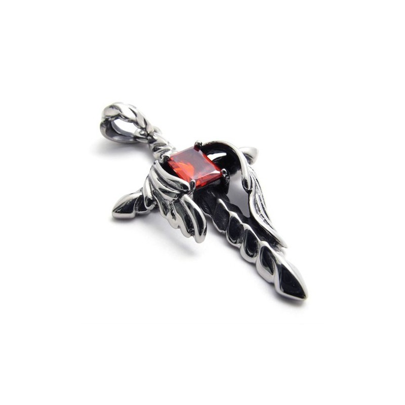 Pingente De Titânio Com Diamante Vermelho E Cruz De Adaga