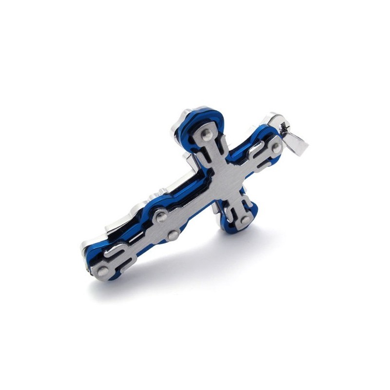 Pingente De Cruz De Titânio Azul