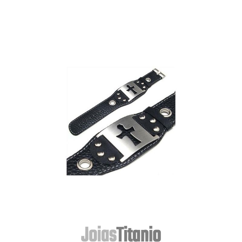 Pulseira Masculina De Couro De Titânio Puro Com Cruz Pulseira Masculina De Couro De Titânio Puro Com Cruz