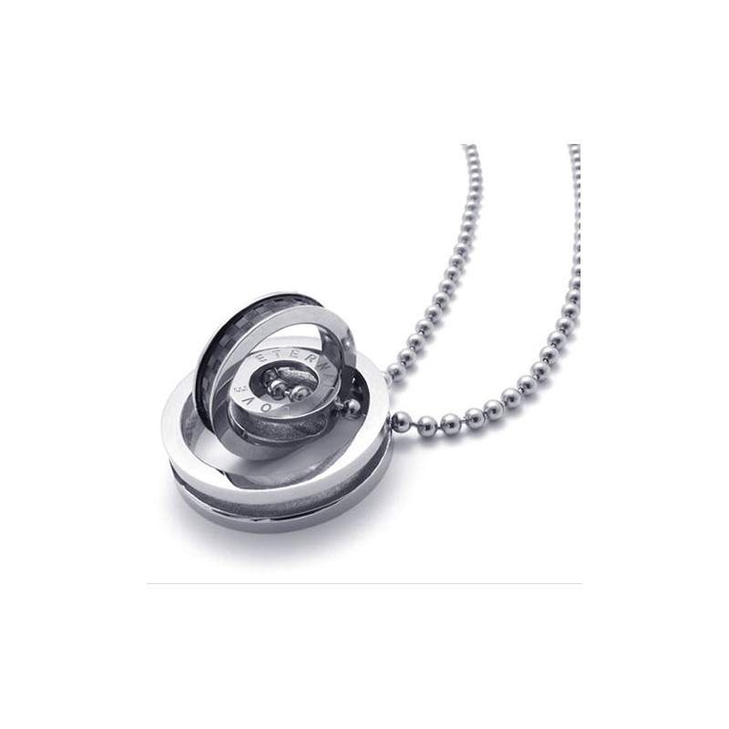 Pingente De Titânio Com Vários Anéis E Detalhes Em Preto