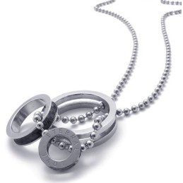 Pingente De Titânio Com Vários Anéis E Detalhes Em Preto