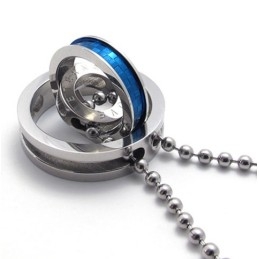 Pingente De Titânio Com Vários Anéis E Detalhes Em Azul