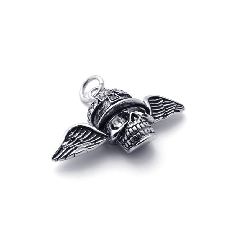 Pingente De Titânio Com Diamante E Caveira Com Asas Pingente De Titânio Com Diamante E Caveira Com Asas