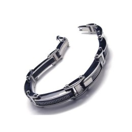Pulseira Masculina De Titânio Puro Prateado E Preto