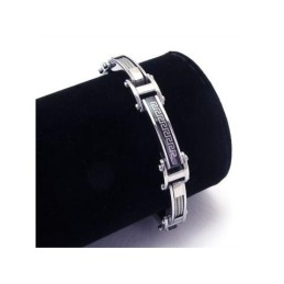 Pulseira Masculina De Titânio Puro Prateado E Preto