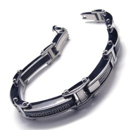 Pulseira Masculina De Titânio Puro Prateado E Preto