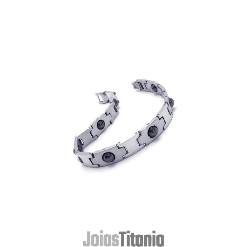 Pulseira Magnética Masculina De Titânio Puro Prata E Preto
