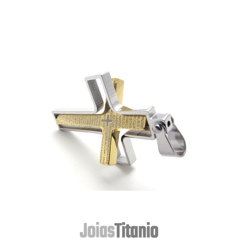 Pingente De Cruz De Titânio Dourado