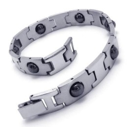 Pulseira Magnética Masculina De Titânio Puro Prata E Preto