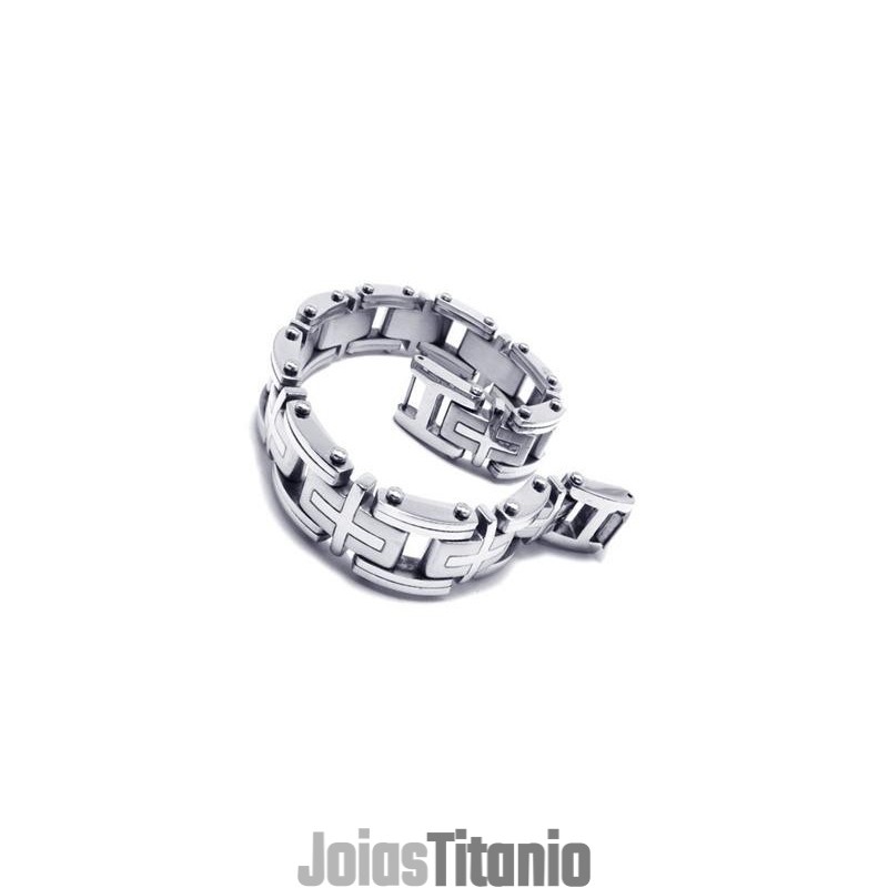 Pulseira Masculina De Prata E Titânio Puro Com Pingente De Cruz Pulseira Masculina De Prata E Titânio Puro Com Pingente De Cruz