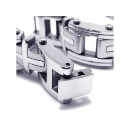 Pulseira Masculina De Prata E Titânio Puro Com Pingente De Cruz