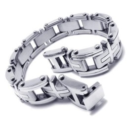 Pulseira Masculina De Prata E Titânio Puro Com Pingente De Cruz