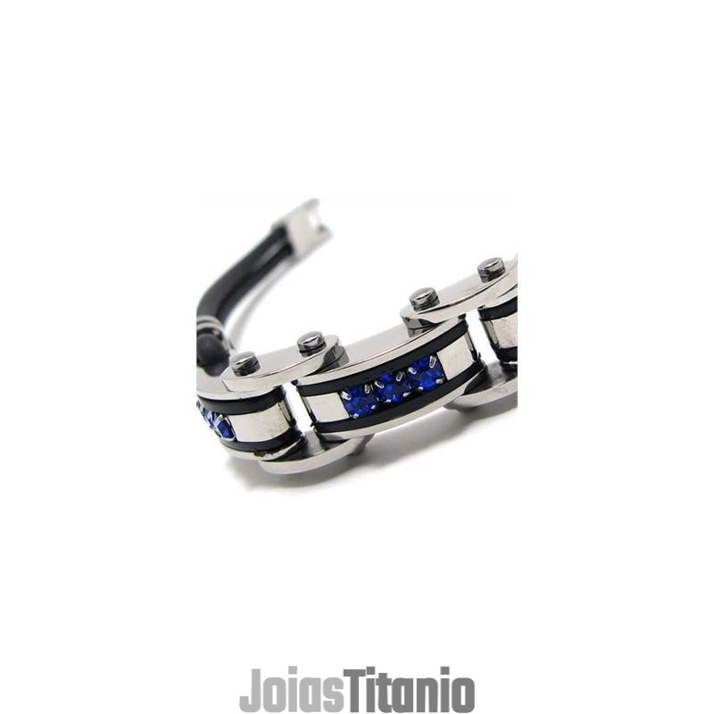 Pulseira Masculina De Borracha De Titânio Puro Azul Preto E Prata