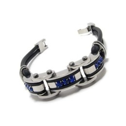 Pulseira Masculina De Borracha De Titânio Puro Azul Preto E Prata