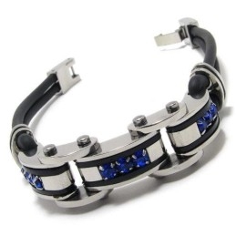 Pulseira Masculina De Borracha De Titânio Puro Azul Preto E Prata