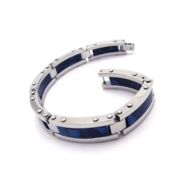 Pulseira Masculina De Borracha De Titânio Puro E Prata Azul