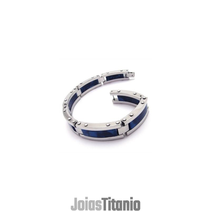 Pulseira Masculina De Borracha De Titânio Puro E Prata Azul