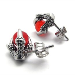 Brincos De Titânio Com Gema Vermelha E Garra