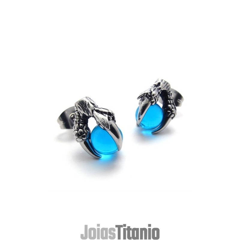 Brincos De Titânio Com Gema Azul E Garra