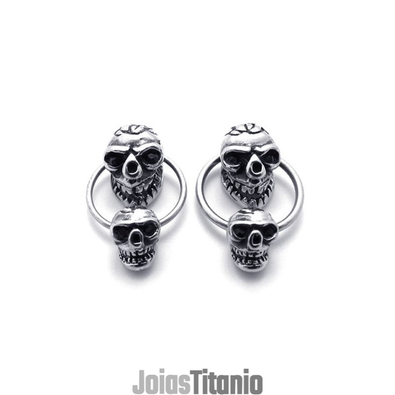 Brincos De Titânio Com Caveira Dupla