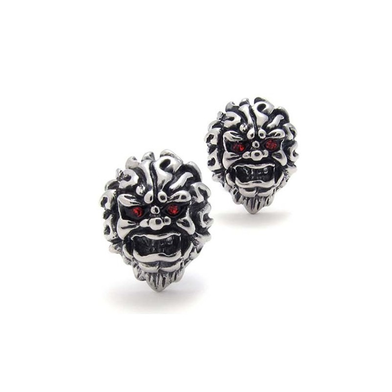 Brincos De Titânio Com Leão E Diamante Vermelho Brincos De Titânio Com Leão E Diamante Vermelho