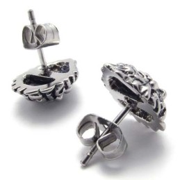 Brincos De Titânio Com Leão E Diamante Vermelho