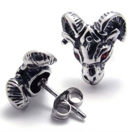 Brincos De Titânio Com Ovelha E Diamante Vermelho