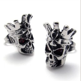 Brincos De Titânio Com Caveira De Diamante Vermelho