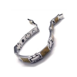 Pulseira Magnética Masculina De Titânio Puro Dourado E Prateado