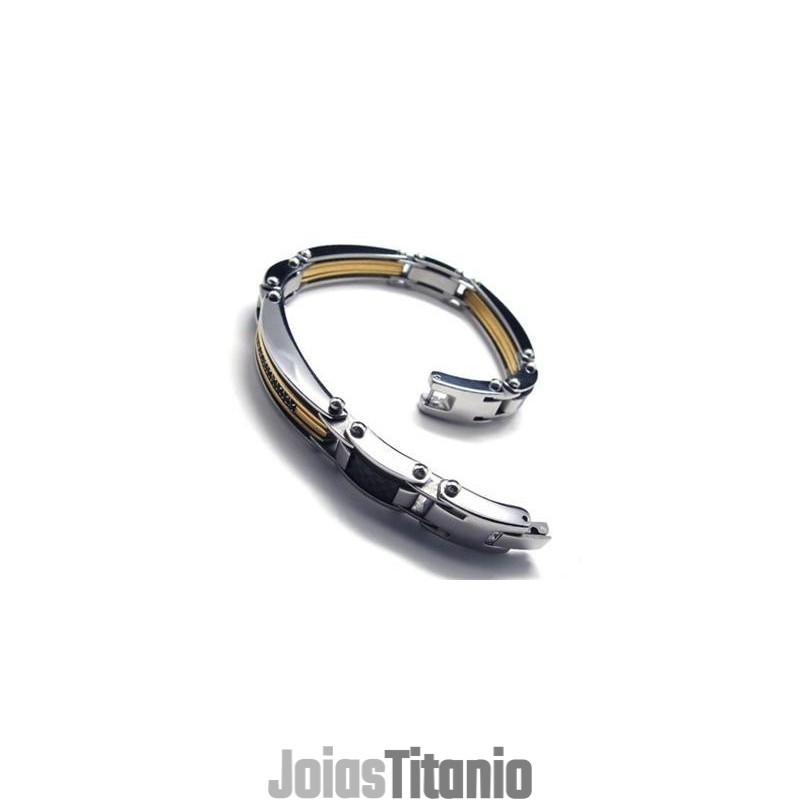 Pulseira Masculina De Titânio Puro E Dourado, Nova