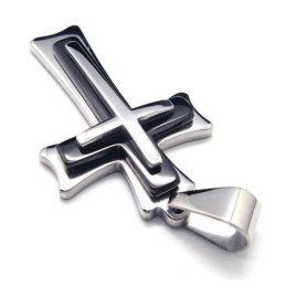 Colar Com Pingente De Cruz De Titânio Puro E Prata Preta Para Homens