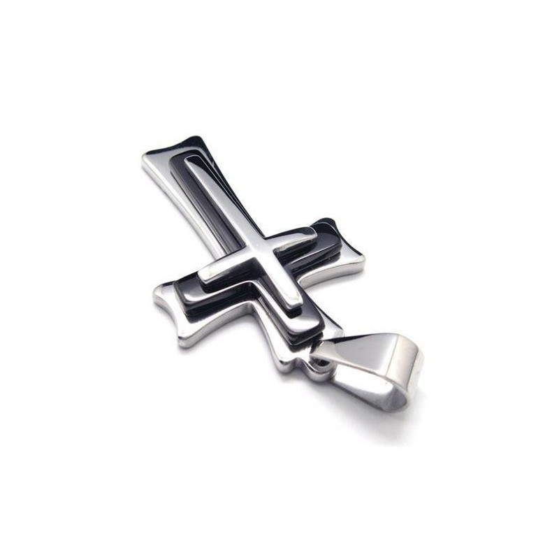 Colar Com Pingente De Cruz De Titânio Puro E Prata Preta Para Homens Colar Com Pingente De Cruz De Titânio Puro E Prata Preta Para Homens