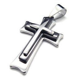 Colar Com Pingente De Cruz De Titânio Puro E Prata Preta Para Homens