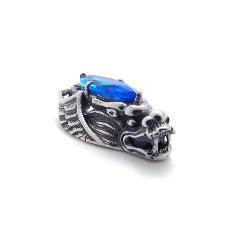 Pingente De Titânio Com Cabeça De Dragão E Zircônia Azul Pingente De Titânio Com Cabeça De Dragão E Zircônia Azul