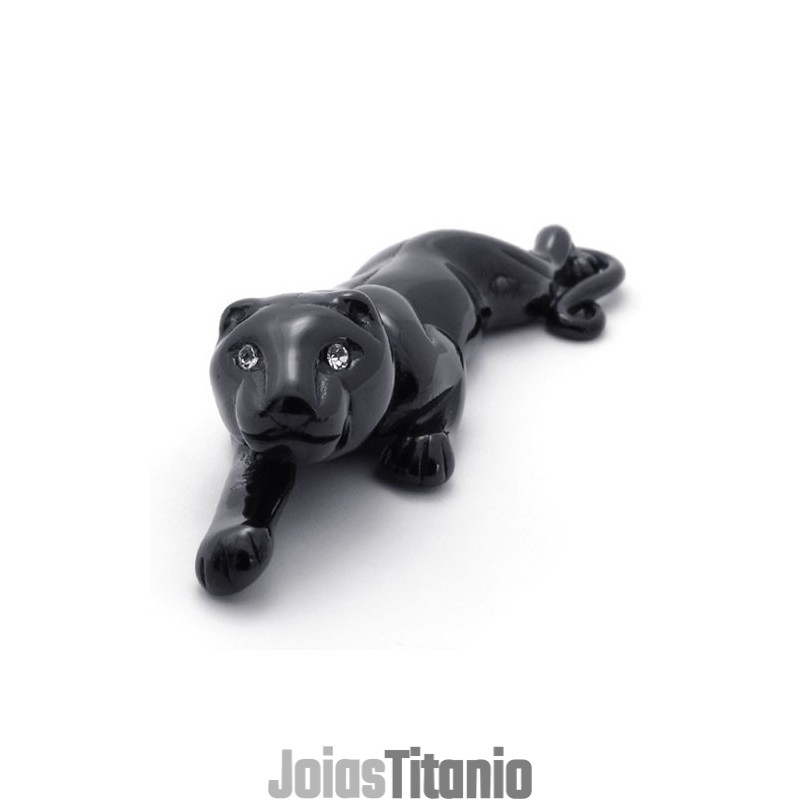 Pingente De Leão Preto Em Titânio Com Strass Pingente De Leão Preto Em Titânio Com Strass