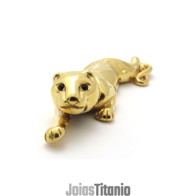 Pingente De Leão Em Titânio E Ouro Com Zircônias Pingente De Leão Em Titânio E Ouro Com Zircônias