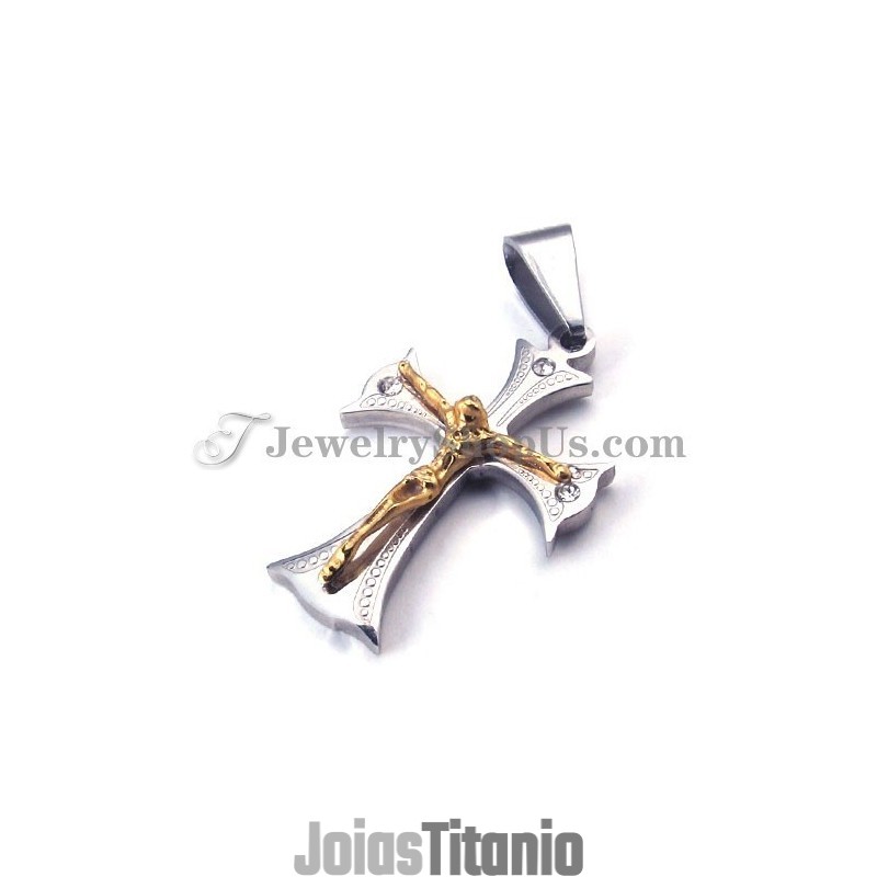Pingente De Cruz De Titânio Dourado Para Jesus Para Mulheres