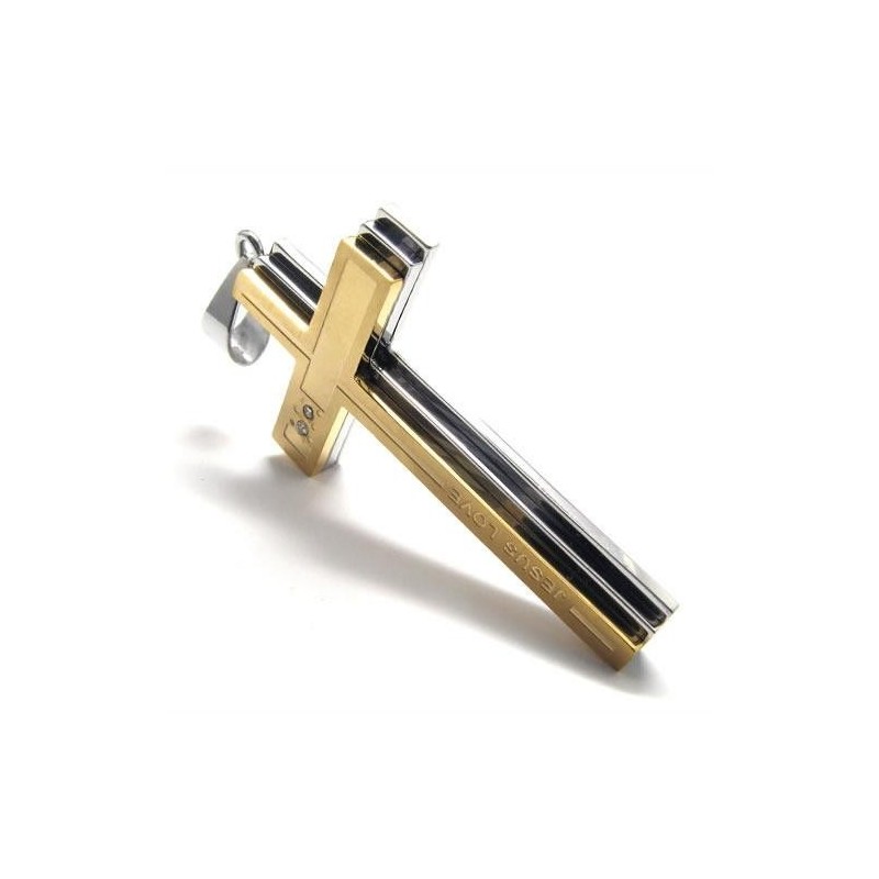 Colar Com Pingente De Cruz Em Titânio Puro Dourado E Prateado