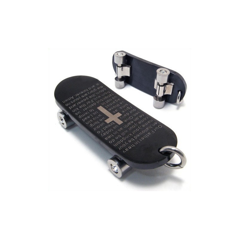 Colar Masculino Com Pingente De Cruz Em Titânio Puro E Pingente De Skate Colar Masculino Com Pingente De Cruz Em Titânio Puro E Pingente De Skate