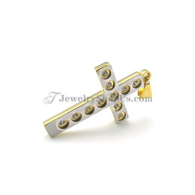 Pingente Elegante De Titânio Com Cruz Dourada E Strass Pingente Elegante De Titânio Com Cruz Dourada E Strass