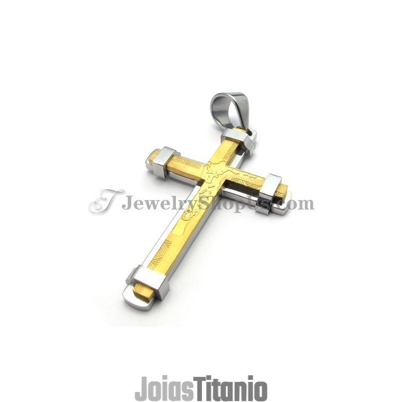Lindo Pingente De Cruz De Titânio Dourado E Prateado Lindo Pingente De Cruz De Titânio Dourado E Prateado