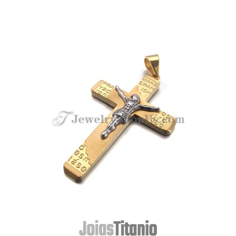 Lindo Pingente De Cruz De Jesus Em Titânio Dourado Lindo Pingente De Cruz De Jesus Em Titânio Dourado