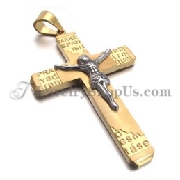 Lindo Pingente De Cruz De Jesus Em Titânio Dourado