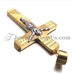 Lindo Pingente De Cruz De Jesus Em Titânio Dourado