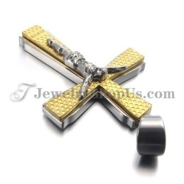 Elegante Pingente De Cruz De Jusus Em Titânio E Ouro
