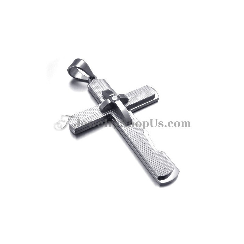 Pingente De Cruz De Titânio Prateado