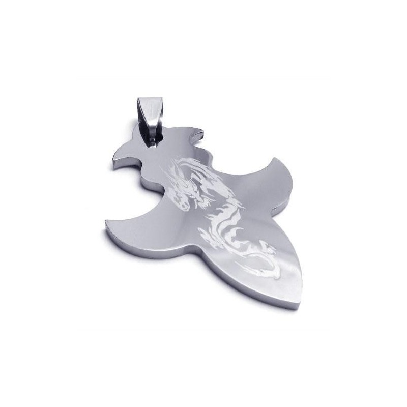 Colar Masculino Com Pingente De Dragão E Cruz De Aço De Tungstênio (Novo)