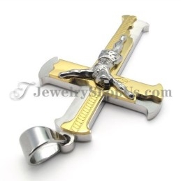 Pingente Clássico De Cruz De Jesus Em Titânio E Ouro