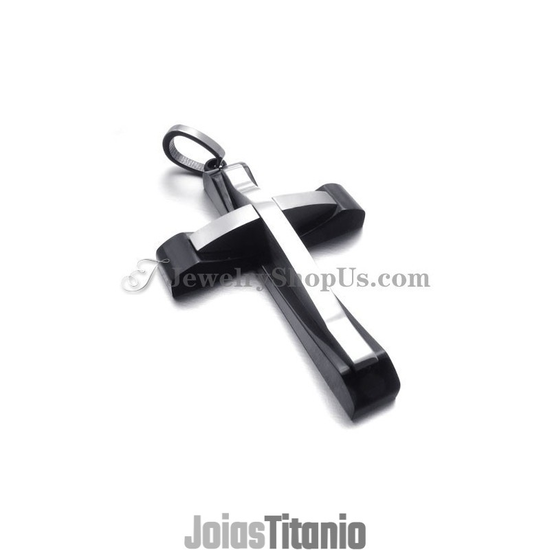 Elegante Pingente De Cruz Em Titânio Preto