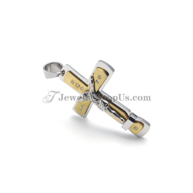 Lindo Pingente De Cruz De Jesus Em Titânio Dourado Lindo Pingente De Cruz De Jesus Em Titânio Dourado